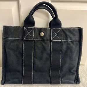 USED Hermes Black Canvas Tote Bag